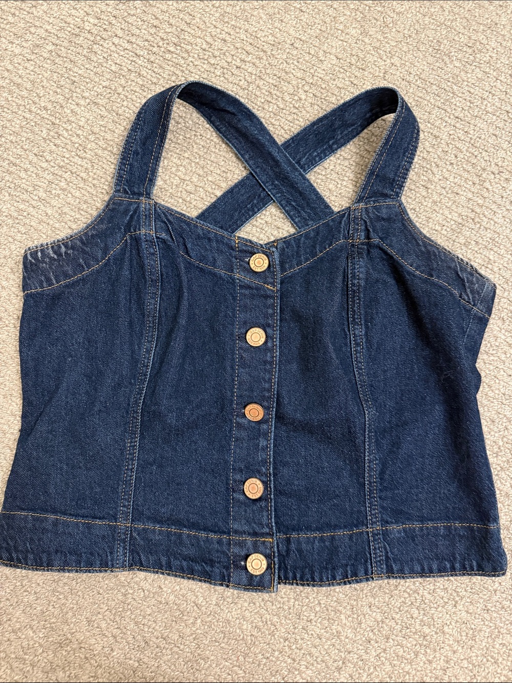 GAP Dark Blue Denim Button-Front Tank - Crossback Straps